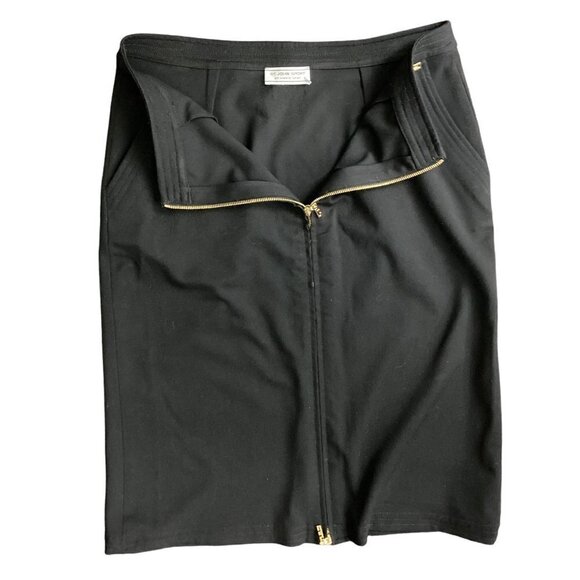 ST. JOHN Black Midi Pencil Skirt Exposed Gold Zippers US 12 - Picture 2 of 7